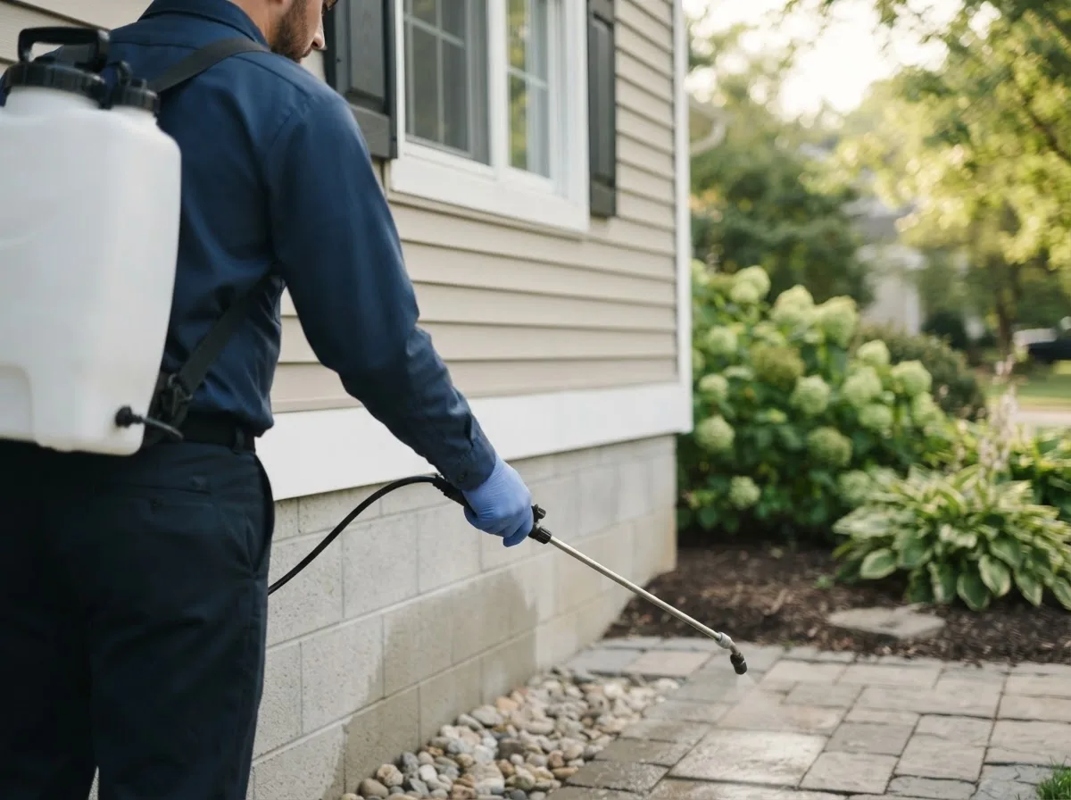 Pest control technician inspecting a home in Council Hill, OK